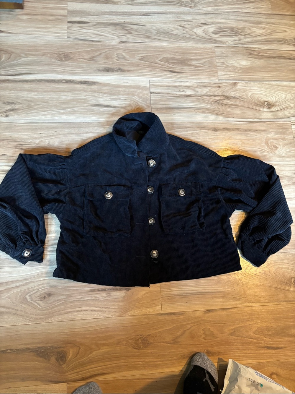 SHEIN Black Cropped Corduroy Button-Front Jacket